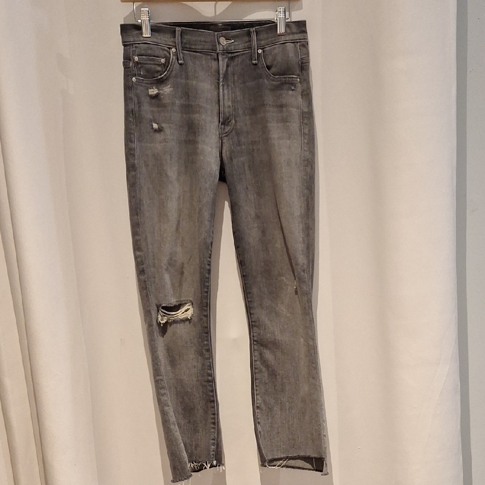 Mother Insider Crop Step Fray Distressed Gray Jeans Size 28